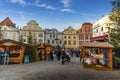 Cesky Krumlov, Czech Republic - December 4, 2019: Christmas market in old town of Cesky Krumlov