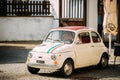View Of Old Retro Vintage White Color Fiat Nuova 500 Car Parking Royalty Free Stock Photo