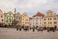 CESKY KRUMLOV, CZECHIA - AUGUST 5, 2020: View of namesti Svornosti square in Cesky Krumlov, Czech Republ