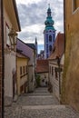 Cesky Krumlov, Czechia - November 01, 2023: Old Street with late-gothic and renaissance buildings