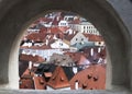 Cesky Krumlov from loop-hole from castle wall Royalty Free Stock Photo