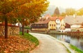 Cesky Krumlov river Vltava autumn Royalty Free Stock Photo