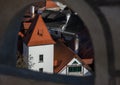 Cesky Krumlov View through the fortress Royalty Free Stock Photo