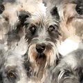 Cesky Terrier watercolor dog pattern. AI Generated