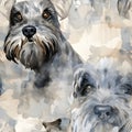 Cesky Terrier watercolor dog pattern. AI Generated