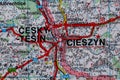Cesky Tesin in Czechia and Cieszyn in Poland, on a road m Royalty Free Stock Photo