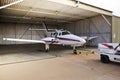 Cessna 303 Crusader Parked in Hangar Royalty Free Stock Photo