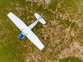 Cessna airplane zenith view from a drone. Venezuela