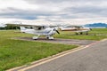 Cessna airplanes parked at a small airport Royalty Free Stock Photo
