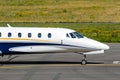 Cessna 680 Citation Sovereign corporate business jet taxiing on the tarmac of Eindhoven Airport. The Netherlands - June 29, 2019 Royalty Free Stock Photo