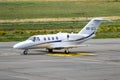 Cessna 525 Citationjet business jet arriving at Eindhoven Airport. Eindhoven, The Netherlands - July 3, 2020 Royalty Free Stock Photo