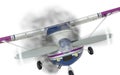 Cessna 172 Front With Smoke Coming From Engine on White Royalty Free Stock Photo