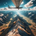 Cessna light aircraft flying over mountains Royalty Free Stock Photo