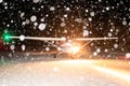 Cessna plane is preparing to fly in a snowstorm Royalty Free Stock Photo