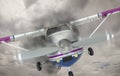 Cessna 172 With Smoke Coming From Engine Against Gray Sky Royalty Free Stock Photo