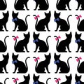 Seamless pattern with black cat silhouette. Vector background