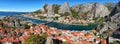 Cetina river Omis aerial panorama, Croatia