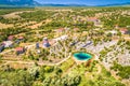 Cetina river source water hole and Orthodox church aerial view Royalty Free Stock Photo