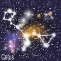 Cetus Constellation with Beautiful Bright Stars on the Background of Cosmic Sky. Vector Illustration Royalty Free Stock Photo