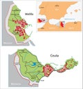 Ceuta and Melilla map Royalty Free Stock Photo