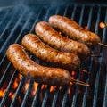 Cevapcici sausages sizzling on a hot grill