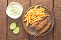 Cevapcici with tzatziki. The traditional Balkan dish