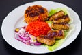 Cevapi with rice, ajwar and onion