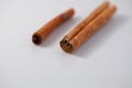 Ceylon cinnamon and cassia bark .external differences Royalty Free Stock Photo