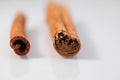 Ceylon cinnamon and cassia bark .external differences Royalty Free Stock Photo