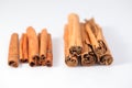 Ceylon cinnamon and cassia bark .external differences Royalty Free Stock Photo