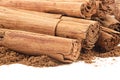 Ceylon cinnamon sticks and ground cinnamon on white background, close up Royalty Free Stock Photo