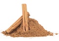 Ceylon cinnamon sticks with powder isolated on white background Royalty Free Stock Photo