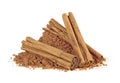 Ceylon cinnamon sticks with powder on white background Royalty Free Stock Photo