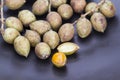 Ceylon oak fruit on black dish