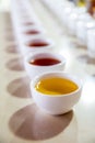 Ceylon tea degustation cups closeup view Royalty Free Stock Photo