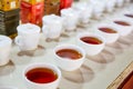 Ceylon tea degustation cups closeup view