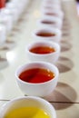 Ceylon tea degustation cups closeup view Royalty Free Stock Photo