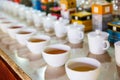 Ceylon tea tasting cups, tourist excursion Royalty Free Stock Photo