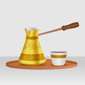 Turkish Cezve Coffee Pot and Fincan Cup Vector Illustration