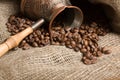 Cezve with freshly roasted coffee beans Royalty Free Stock Photo