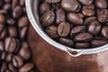 Cezve, ibrik full of coffee beans