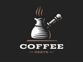 Cezve logo - vector illustration. Cofee emblem on black background
