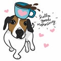 Jack Russell dog with morning coffee cup cartoon illustration