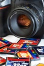 CF memory flash card and DSLR camera Royalty Free Stock Photo