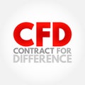 CFD Contract For Difference - financial contract that pays the differences in the settlement price, acronym text concept