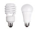 CFL Fluorescent and LED Light Bulb on white