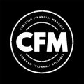 CFM Certified Financial Manager - finance certification in financial management, acronym text stamp