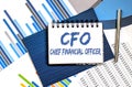 CFO Concepts on notepad with pen and charts