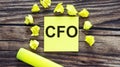 CFO . Notes about CFO ,concept on yellow stickers