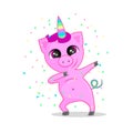 Funny Party Pig unicorn dabbing vector illustration